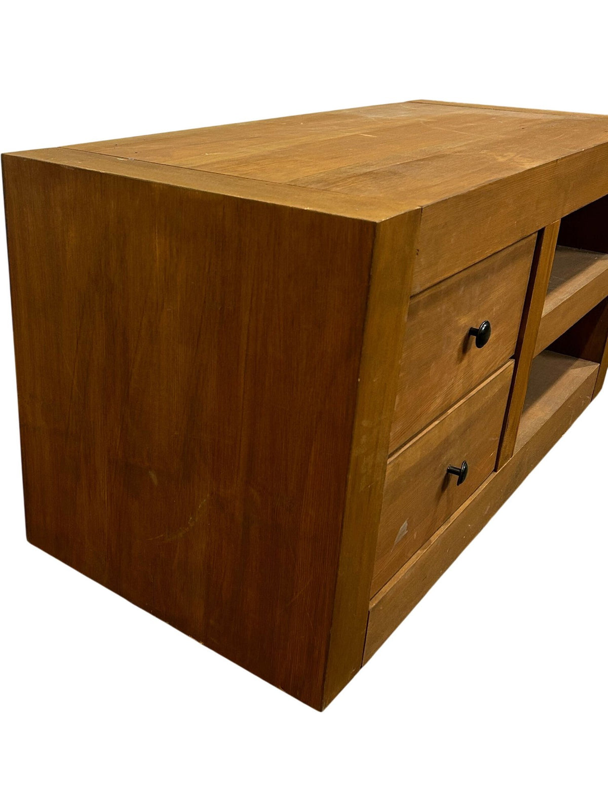 Wooden TV Stand Media Unit with 2 Drawers & Open Shelves (Pre-Loved)