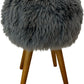 Grey Faux Fur Round Footstool Ottoman Wooden Legs Bedroom Stool (Pre-Loved)
