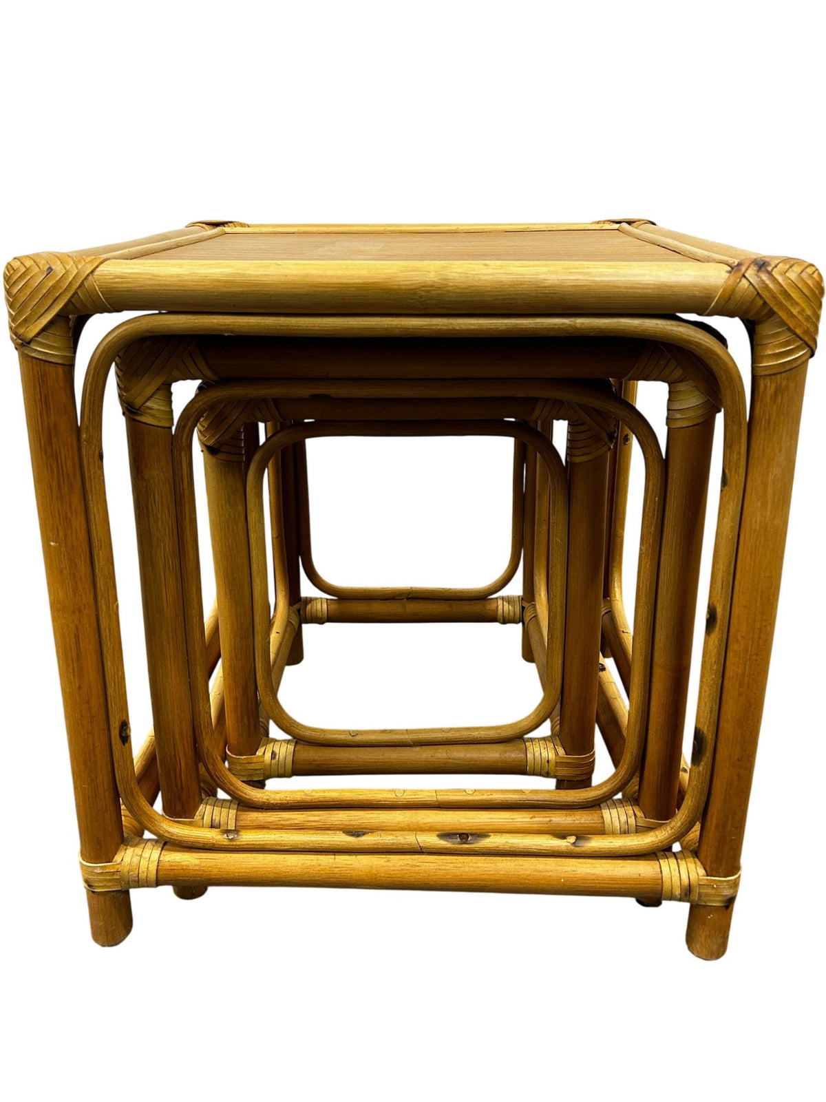Rattan Nest of 3 Square Side Tables Natural Boho Wicker Style (Pre-Loved)