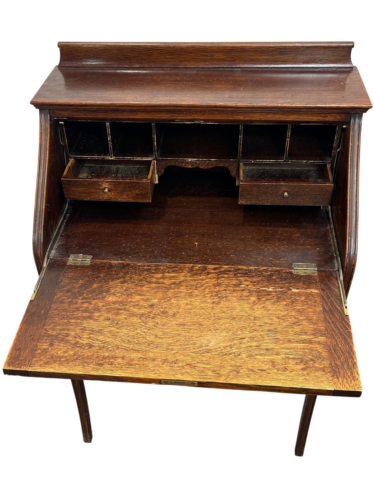 Vintage Antique Secretary Wooden Desk Carved Front Writing Bureau (Pre-Loved)