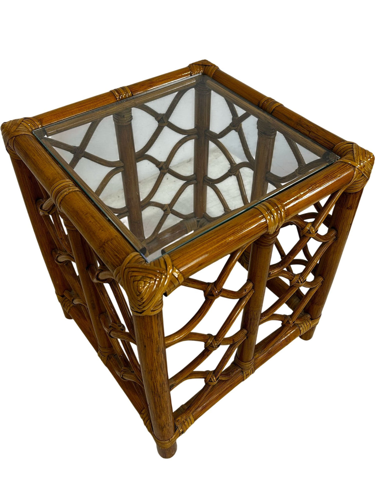 Rattan Glass Accent Table 36cm (Pre-Loved)