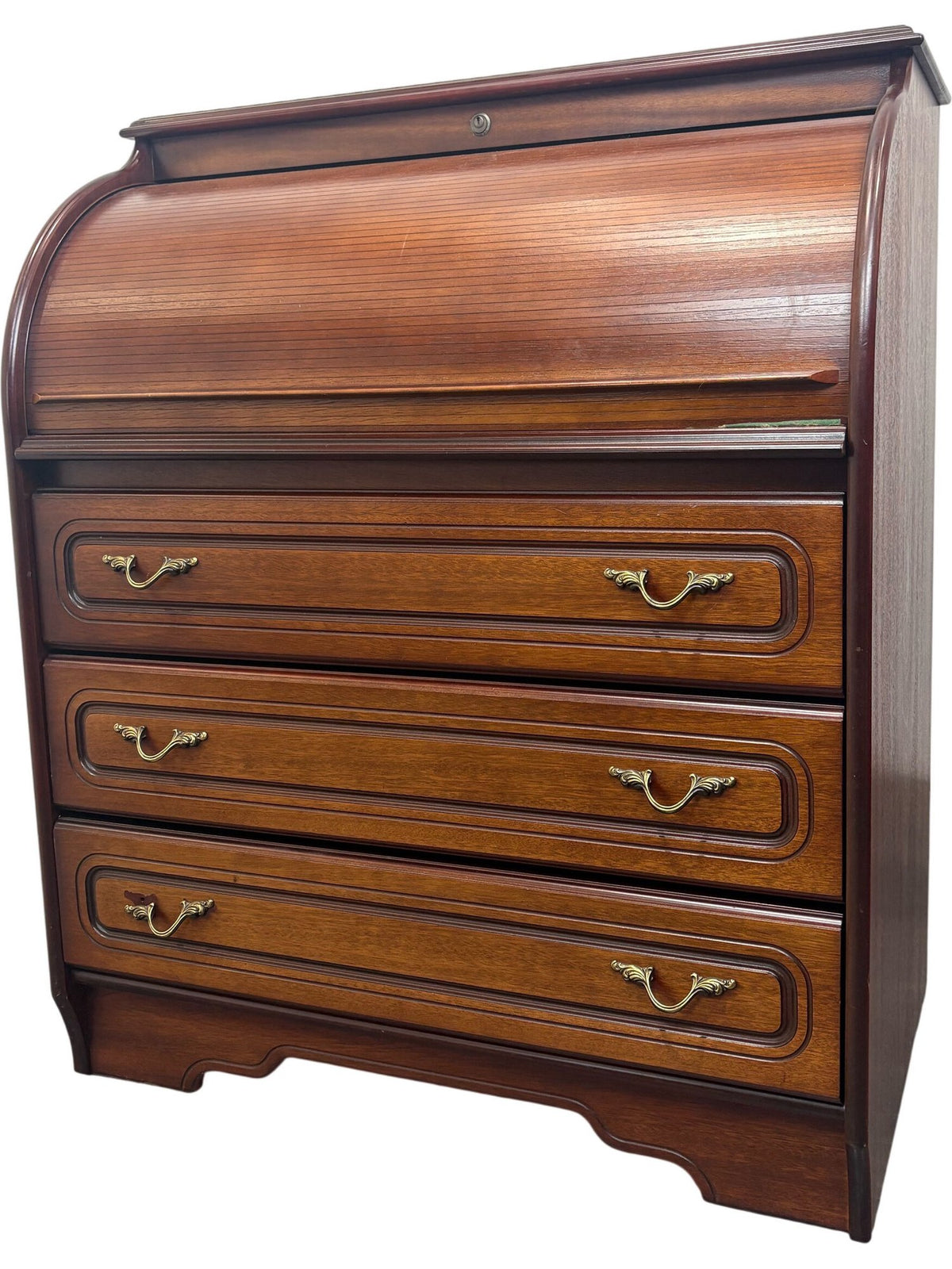 Vintage Wooden Roll Top Desk with Brass Handles (Pre-Loved)