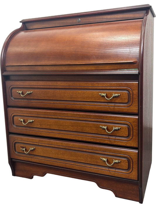 Vintage Wooden Roll Top Desk with Brass Handles (Pre-Loved)