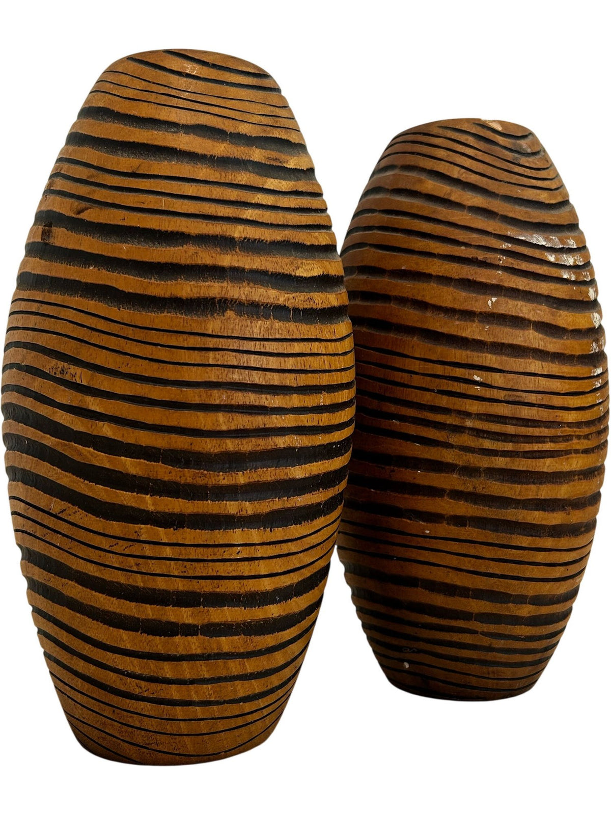 Pair Brown Black Striped Textured Decorative Vases 35cm (Pre-Loved)
