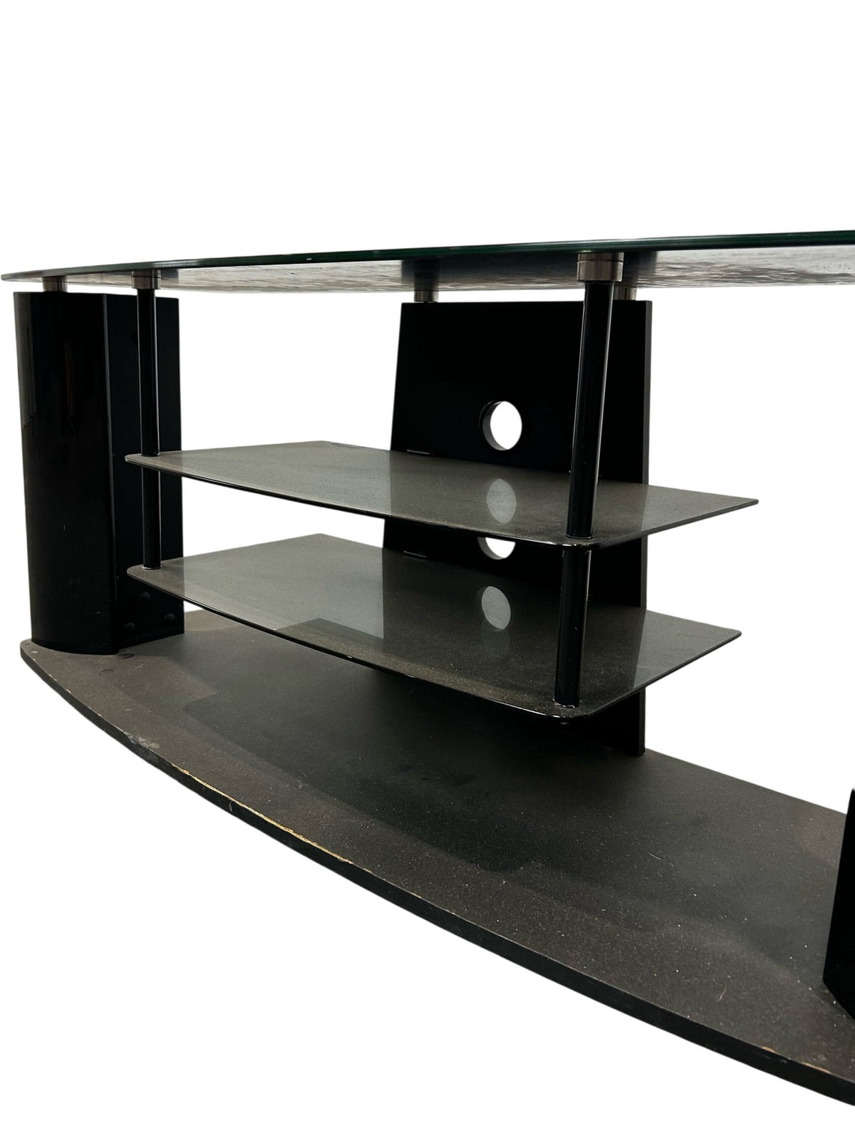 Black Glass 3-Tier TV Stand with Cable Management (Pre-Loved)