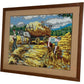 Vintage Framed Needlepoint Woven Harvest Scene Art (Pre-Loved)