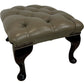 Vintage Tufted Footstool Ottoman Queen Anne Cabriole Legs Brown (Pre-Loved)