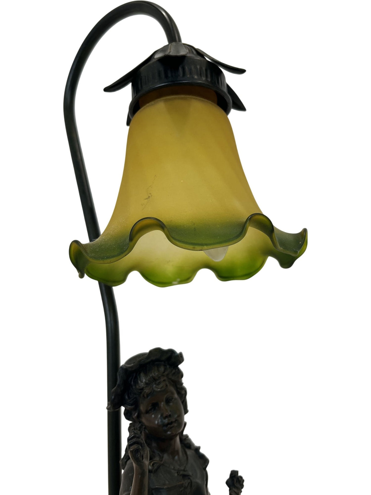 Vintage Style Figurine Table Lamp Yellow Glass Shade (Pre-Loved)