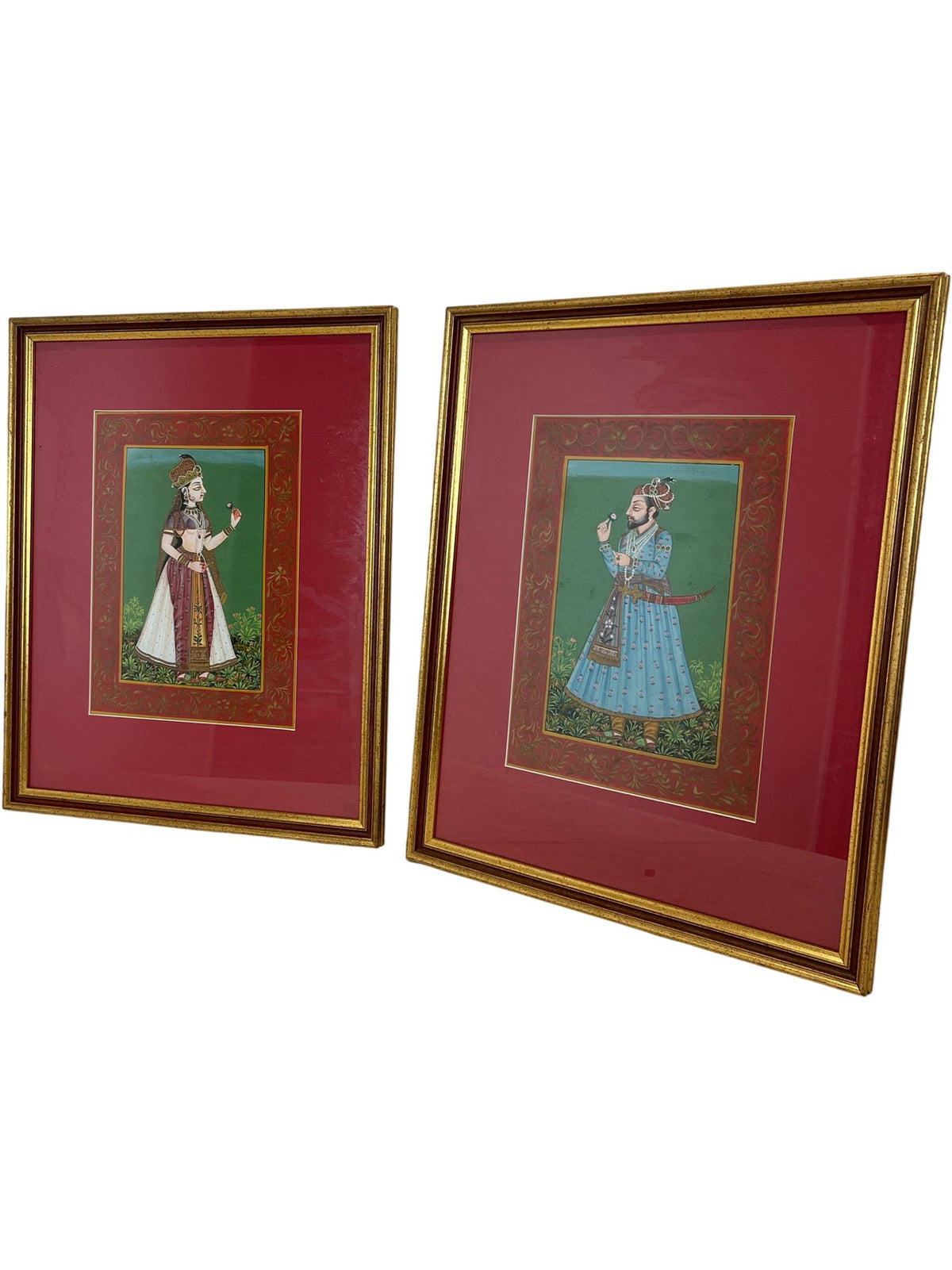 Pair of Framed Indian Miniature Paintings in Gold Frames (Pre-Loved)