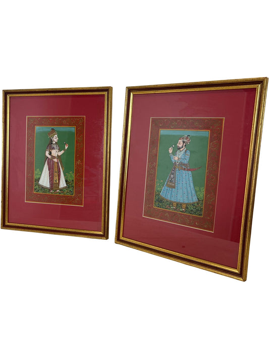 Pair of Framed Indian Miniature Paintings in Gold Frames (Pre-Loved)