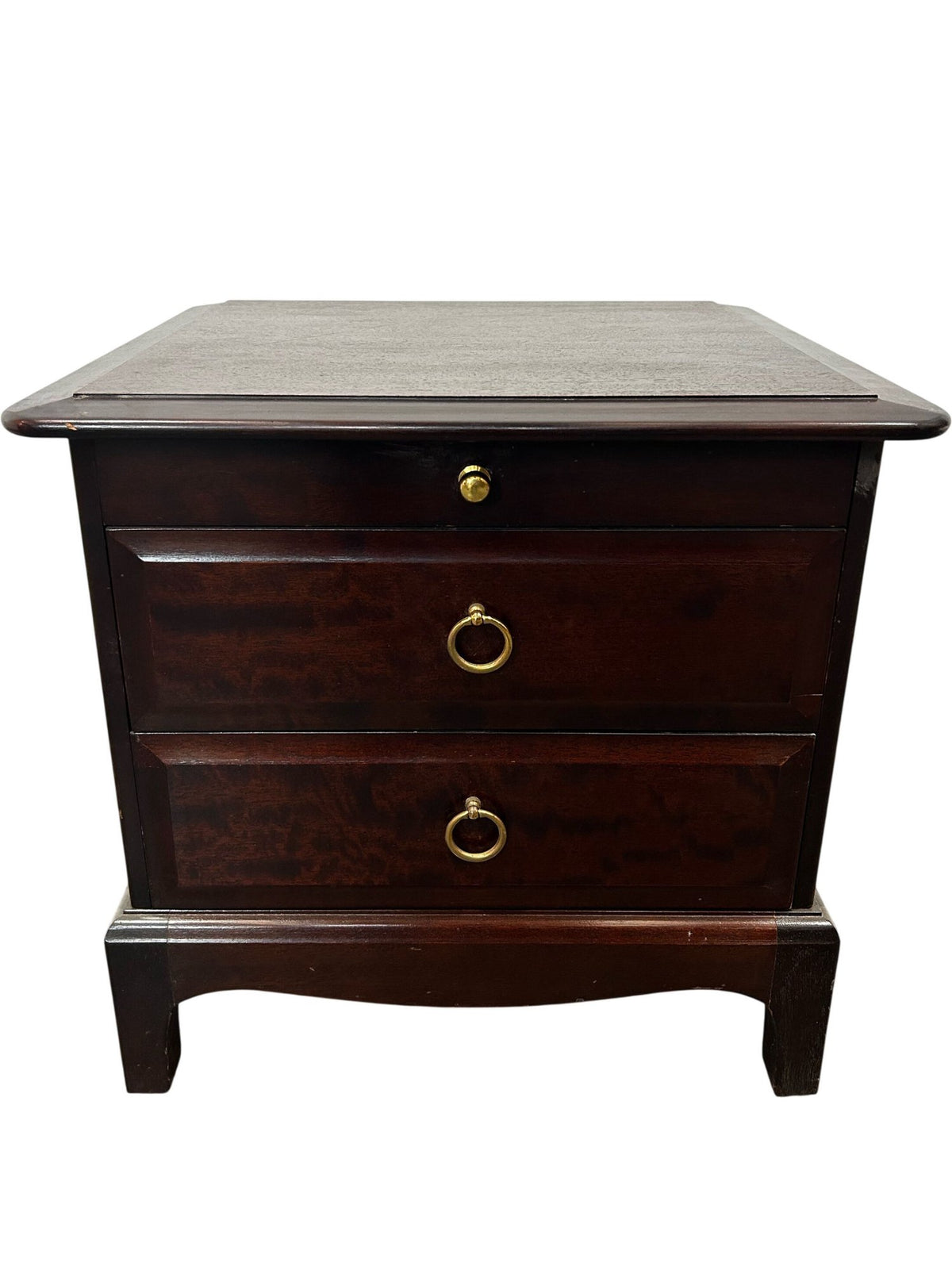 Traditional Dark Wood 3 Drawer Bedside Table Brass Handles (Pre-Loved)