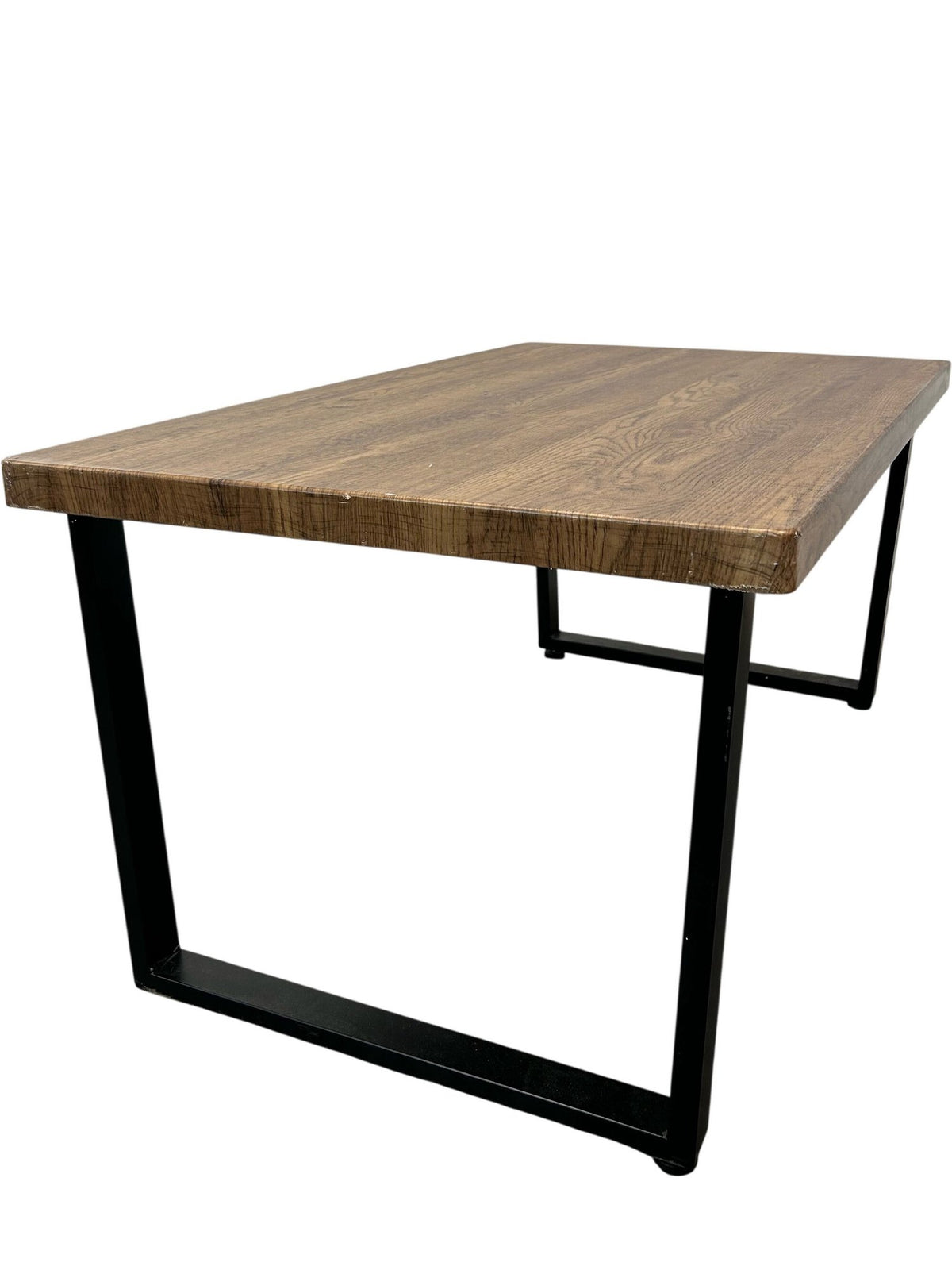 Rectangular Coffee Table Brown Wooden Top Black Metal Frame (Pre-Loved)