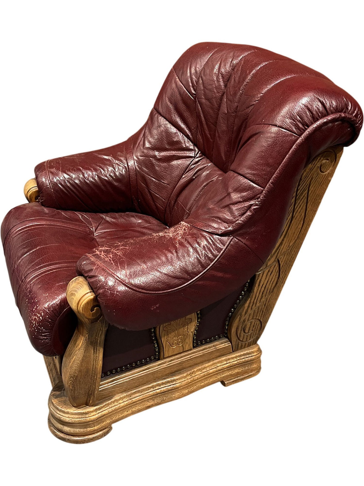 Vintage Oxblood Leather Wooden Base Armchair (Pre-Loved)