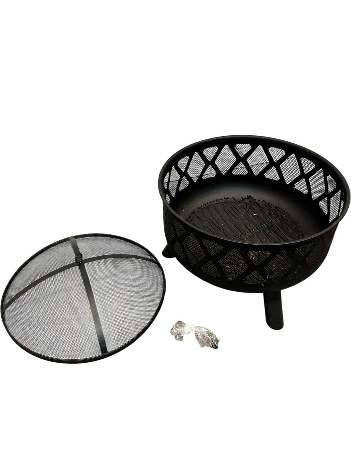 Round Steel Fire Pit with Spark Screen Outdoor Garden Brazier (Pre-Loved)