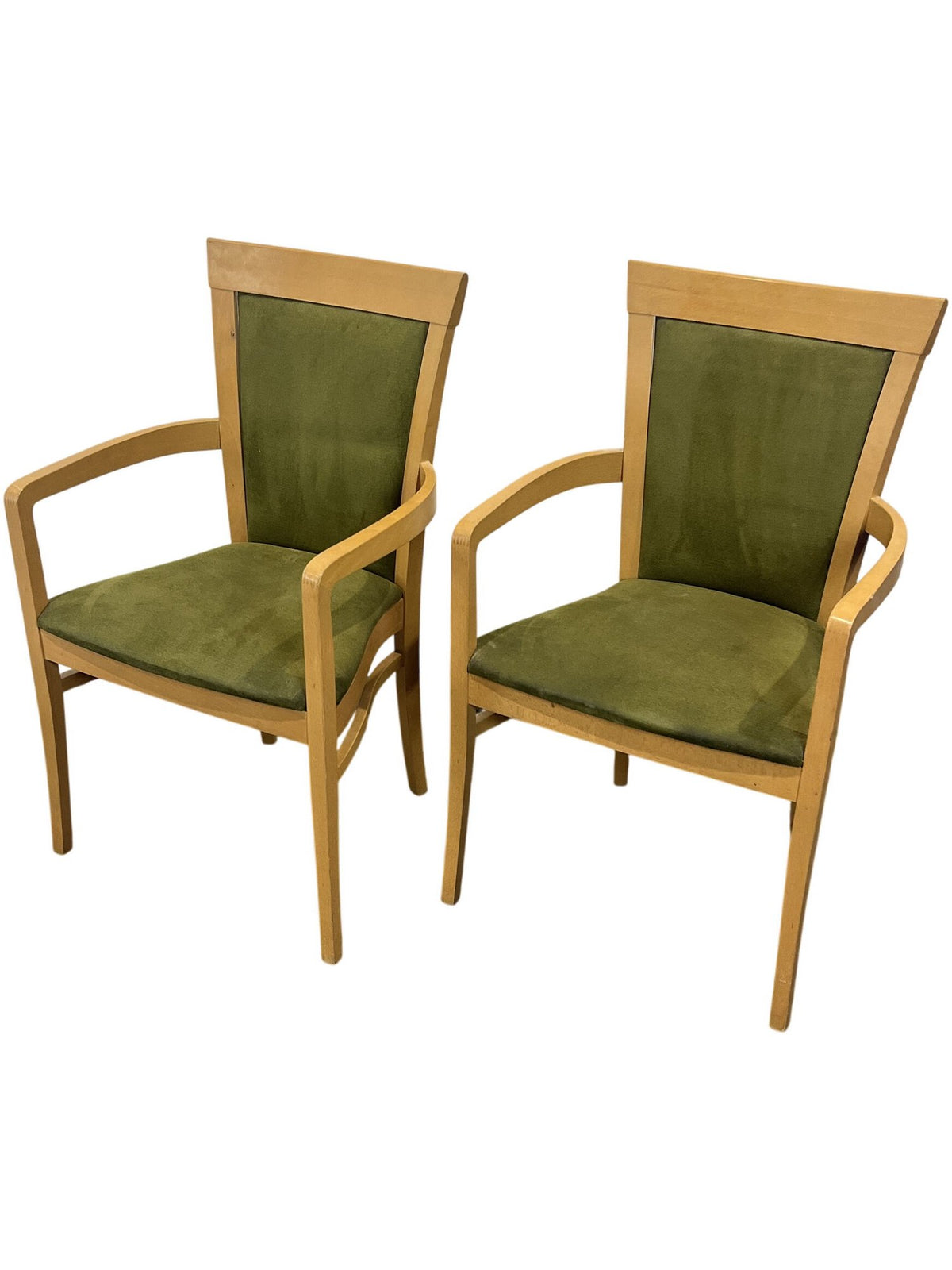 Pair Of Honey Oak Green Moss Upholstered Dining Chairs (Pre-Loved)