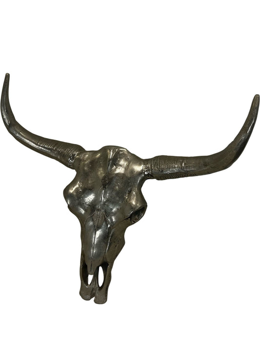 Metal Bull Skull Longhorn Wall Sculpture Western Style 70cm (Pre-Loved)