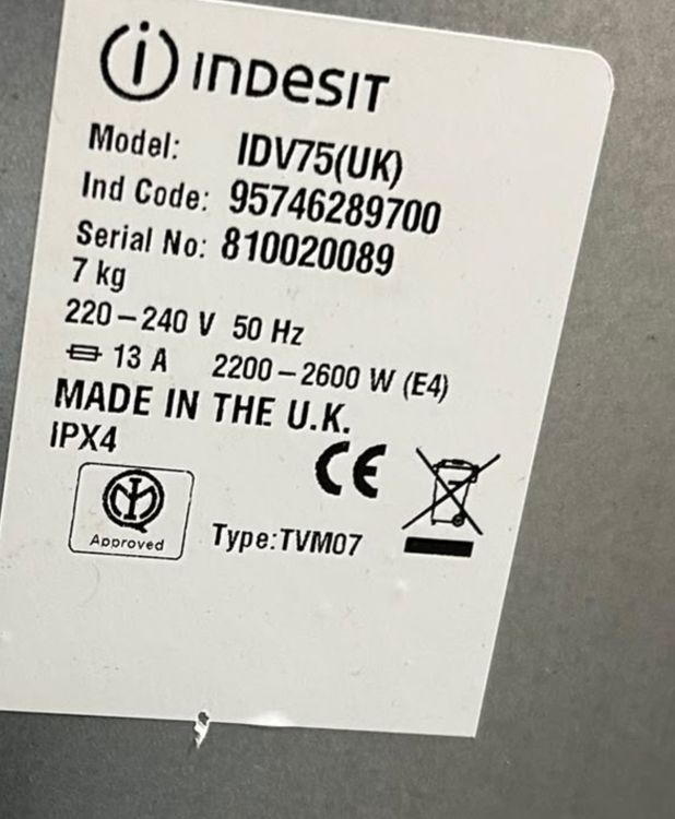 Indesit IDV75 7kg Vented Tumble Dryer (Pre-Loved)