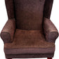 Vintage Style Brown Wingback Armchair High Back Wooden Legs (Pre-Loved)