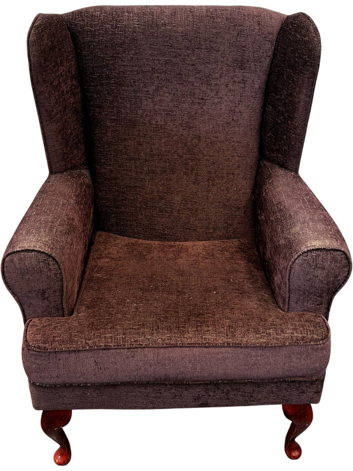 Vintage Style Brown Wingback Armchair High Back Wooden Legs (Pre-Loved)