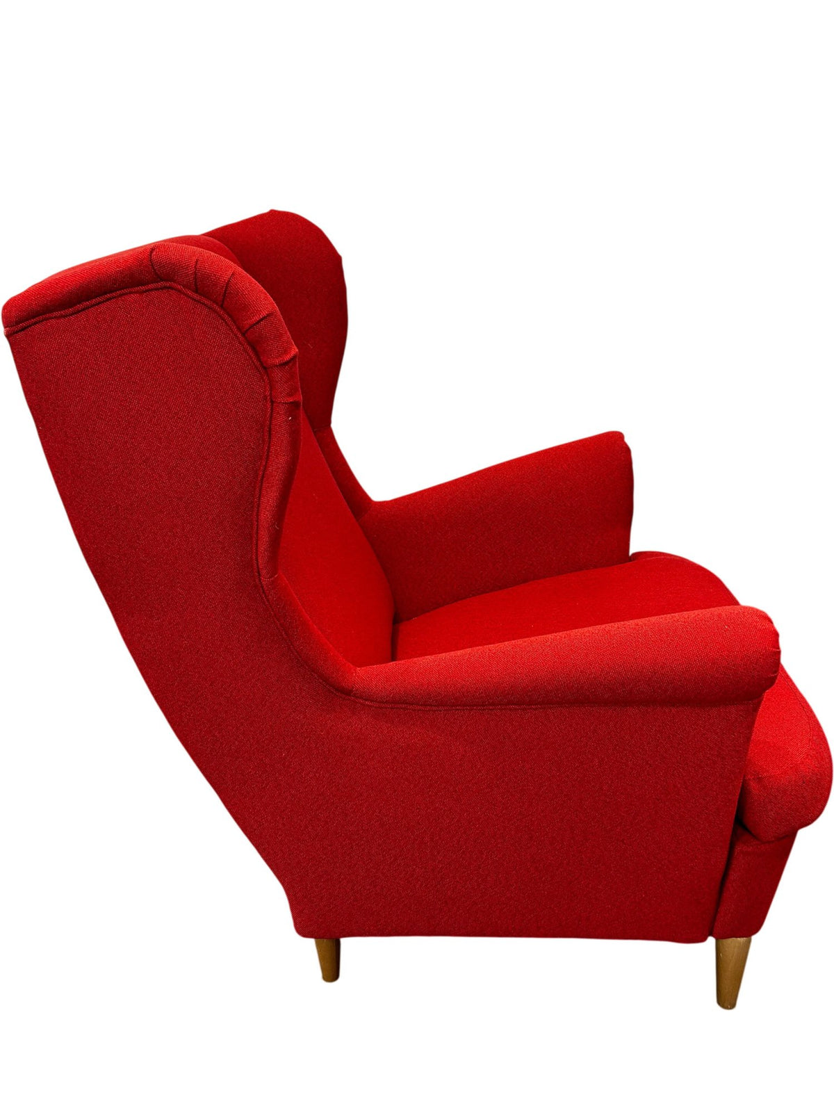 Reupholstered Red Wingback Armchair Fabric Wooden Legs Accent Chair (Pre-Loved)