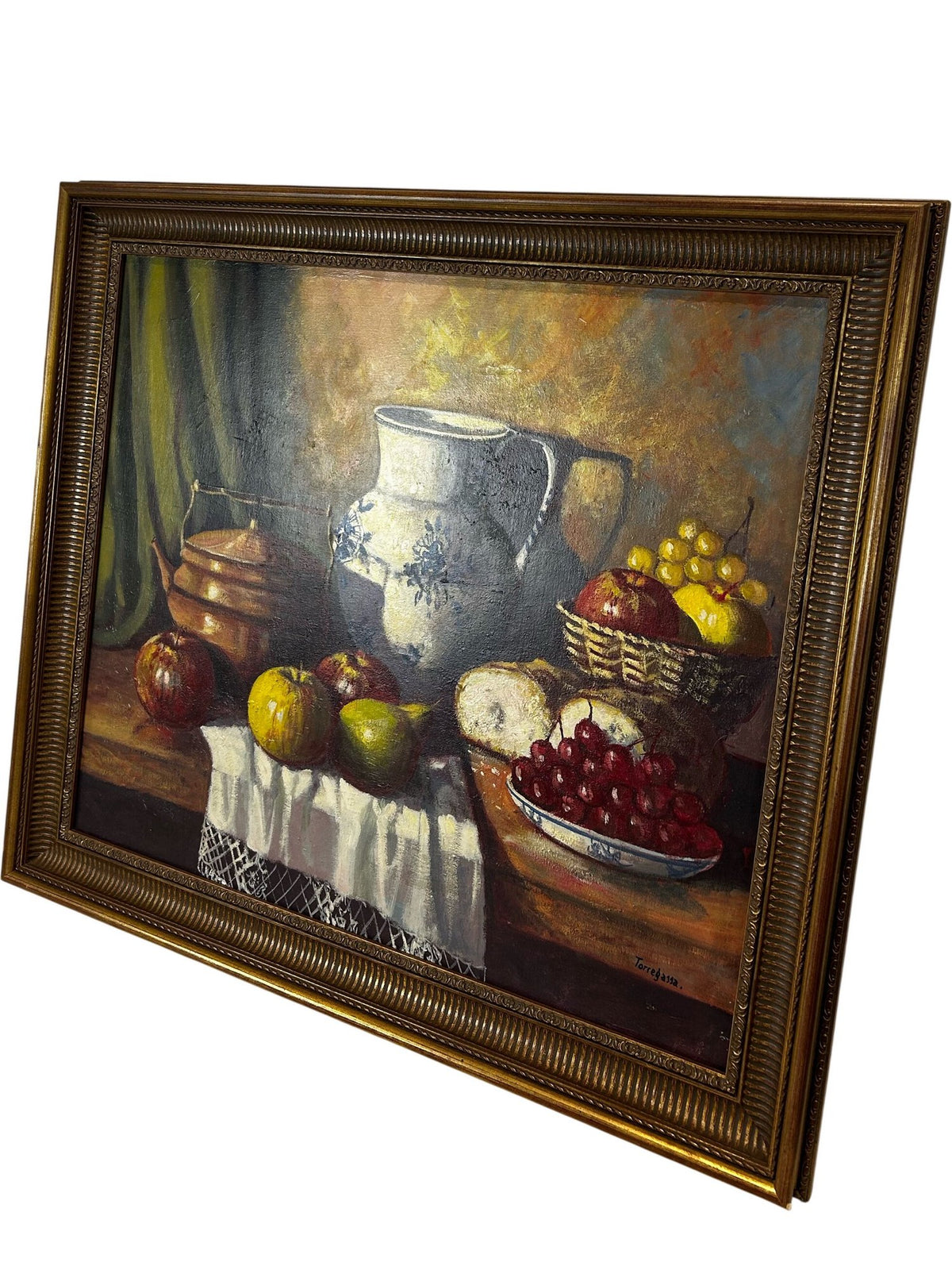 Vintage Still Life Painting With Fruit in Wooden Frame (Pre-Loved)