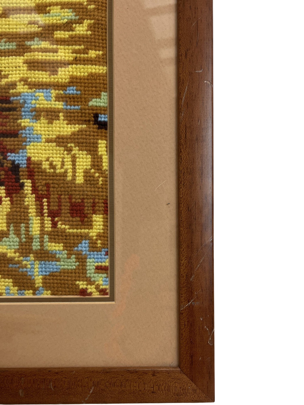 Vintage Framed Needlepoint Woven Harvest Scene Art (Pre-Loved)