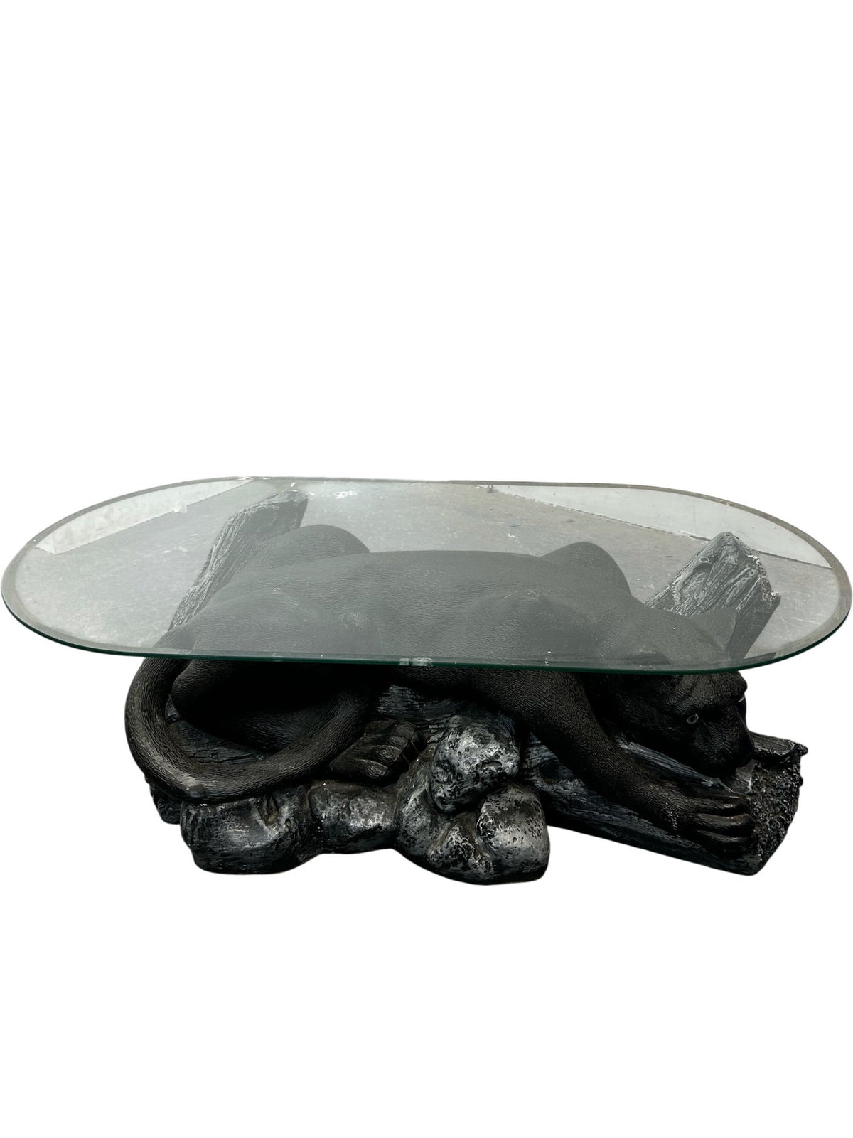 Panther Coffee Table Glass Top Black Big Cat Sculptural Base (Pre-Loved)