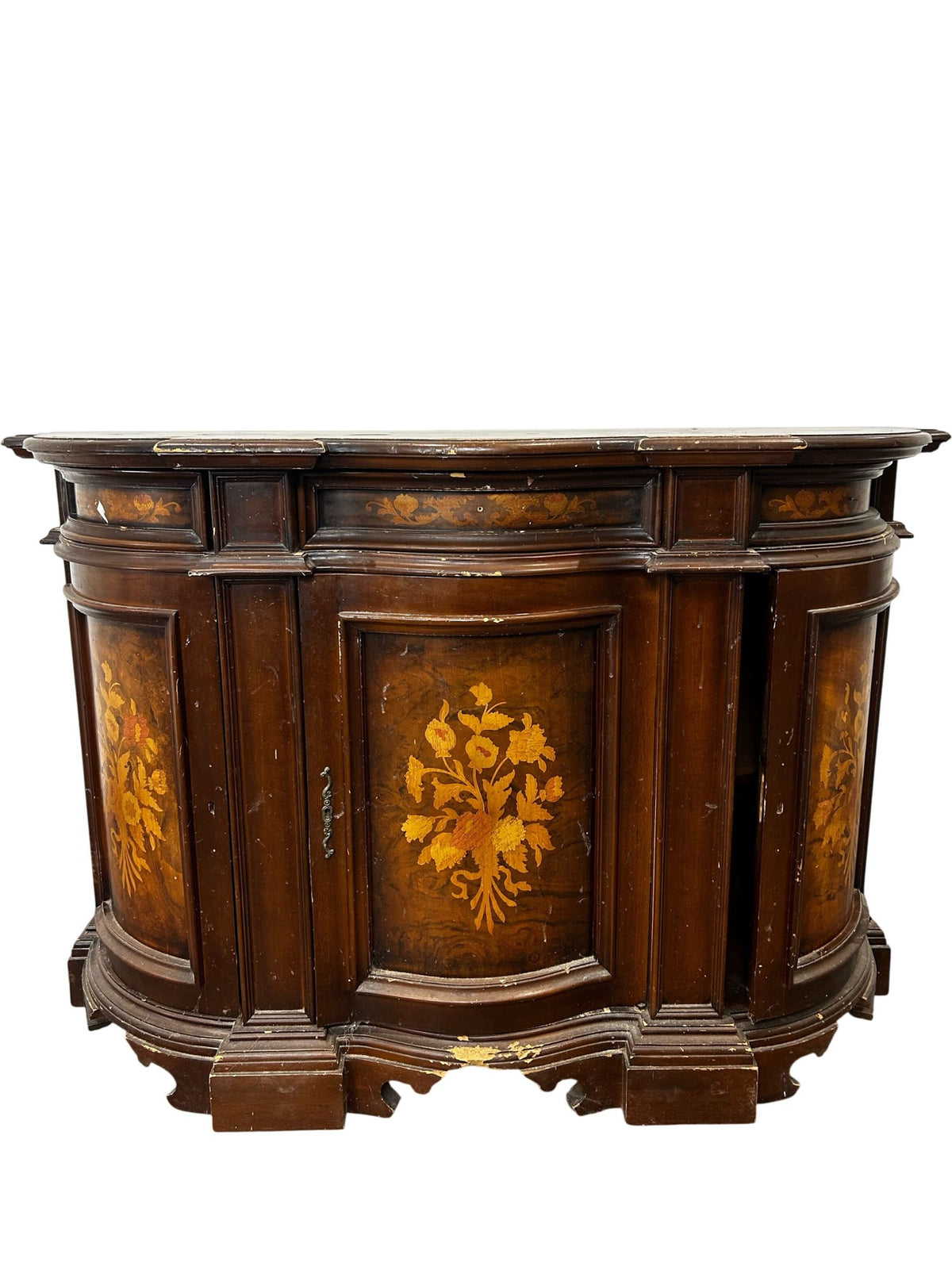 Antique Style Marquetry Curved Front Sideboard Floral Inlay (Pre-Loved)