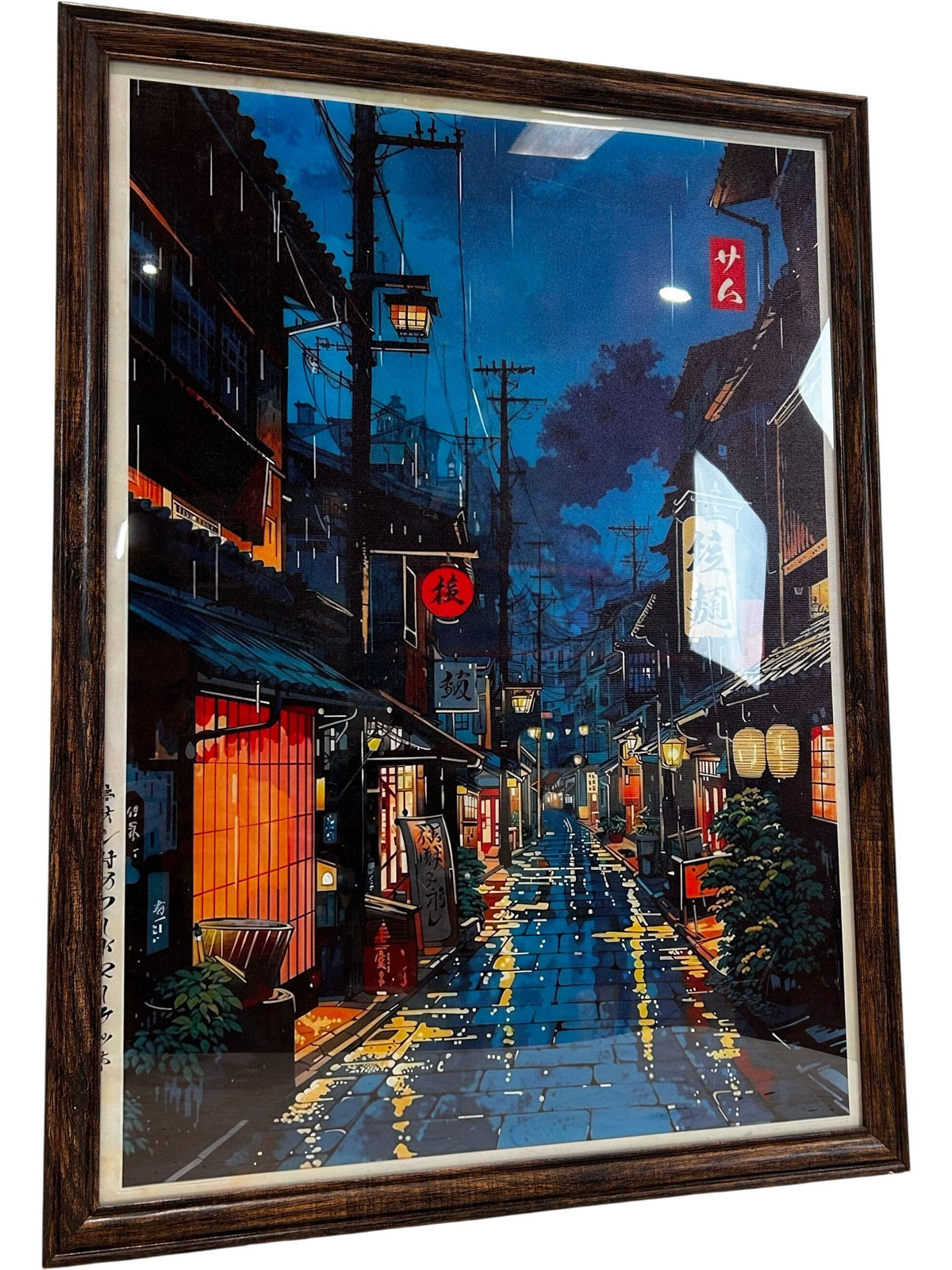 Framed Japanese Night Street Cityscape Art Print Wall Decor (Pre-Loved)