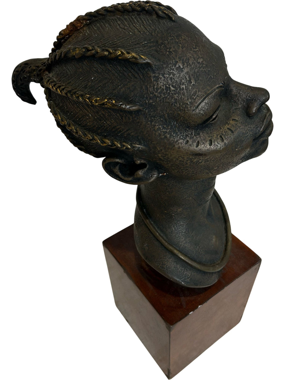 African Style Female Bust Sculpture on Wooden Base 58cm (Pre-Loved)
