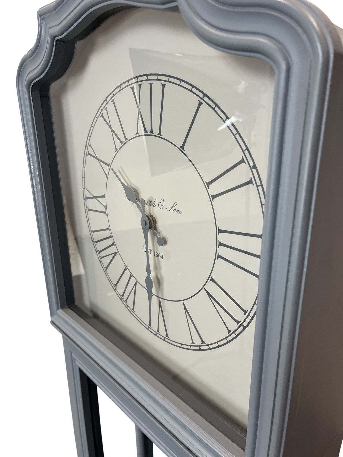 Grey Modern Tall Clock Cabinet With Storage Shelves (Pre-Loved)