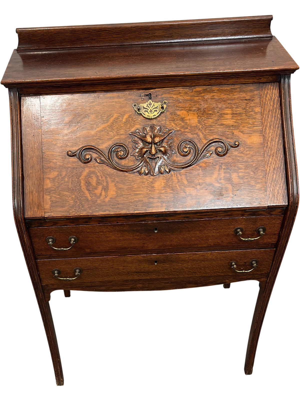 Vintage Antique Secretary Wooden Desk Carved Front Writing Bureau (Pre-Loved)