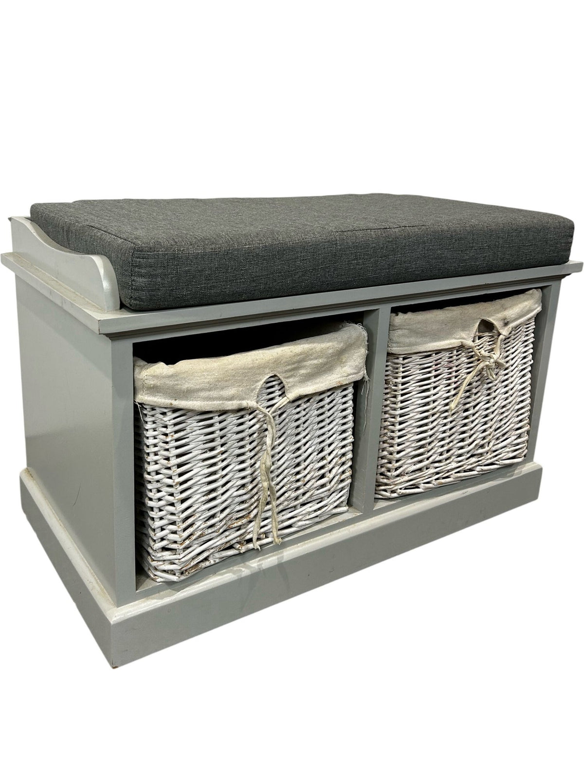 Storage Bench with Cushion and Wicker Baskets (Pre-Loved)