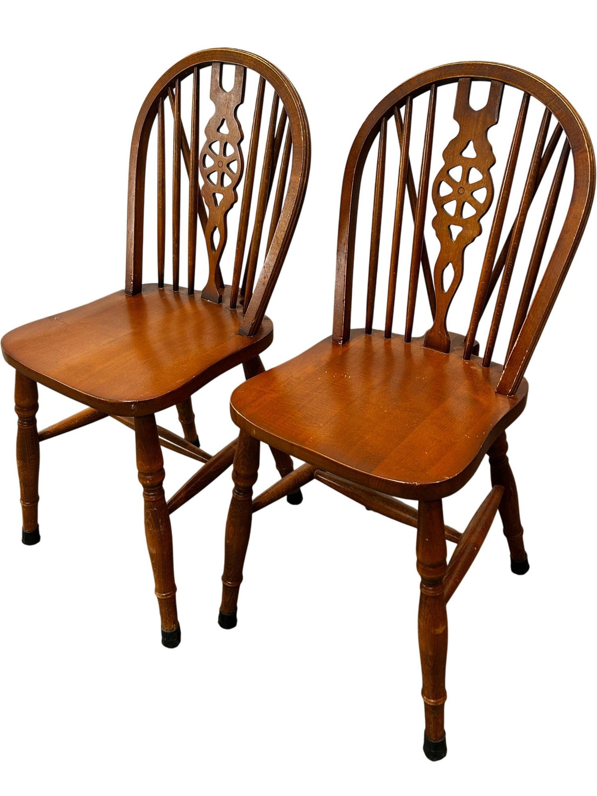 Pair of Vintage Wooden Dining Chairs Spindle Back Carved Detail (Pre-Loved)