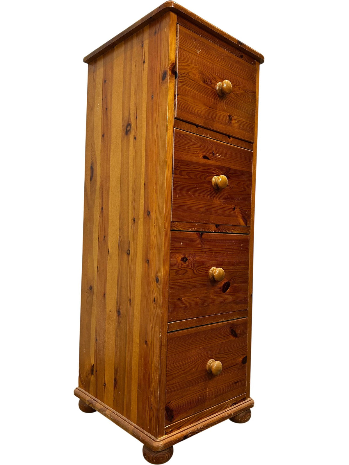 Solid Wood Pine Tallboy Chest of Drawers 4 Drawer Narrow Storage (Pre-Loved)