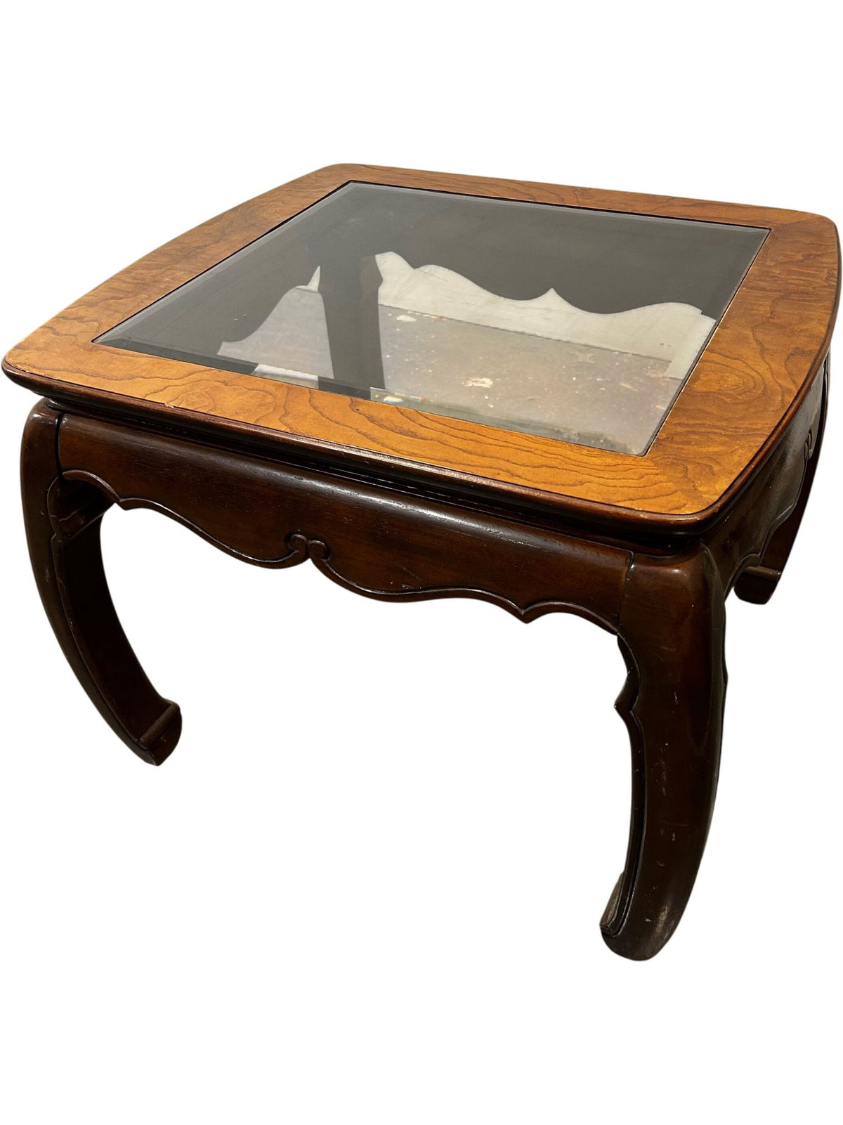 Antique Wooden Coffee Table with Glass Top (Pre-Loved)
