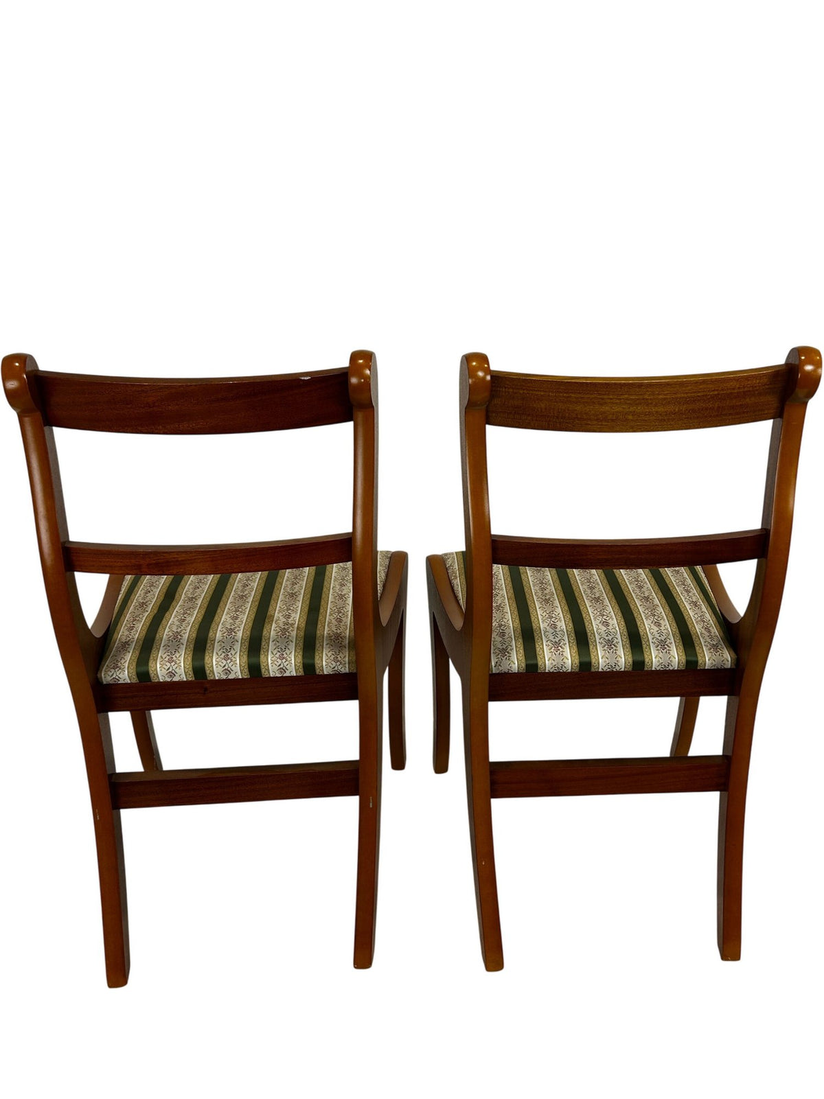 Pair Vintage Style Wooden Dining Chairs Striped Upholstered Seats (Pre-Loved)