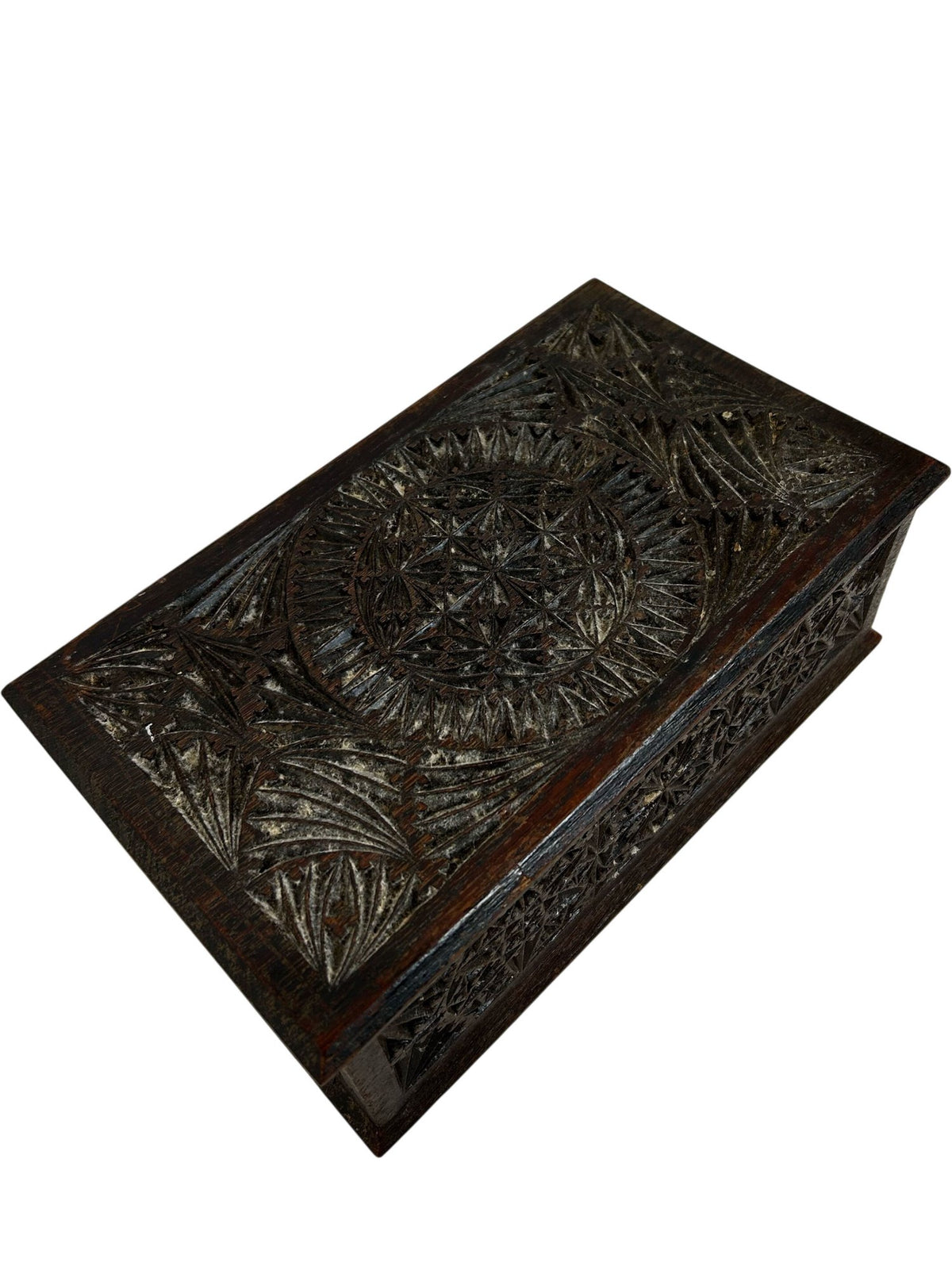 Vintage Style Carved Wooden Trinket Storage Box Intricate Design (Pre-Loved)