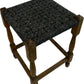 Wooden Stool Woven Rush Seat Turned Legs Square Footstool Brown (Pre-Loved)