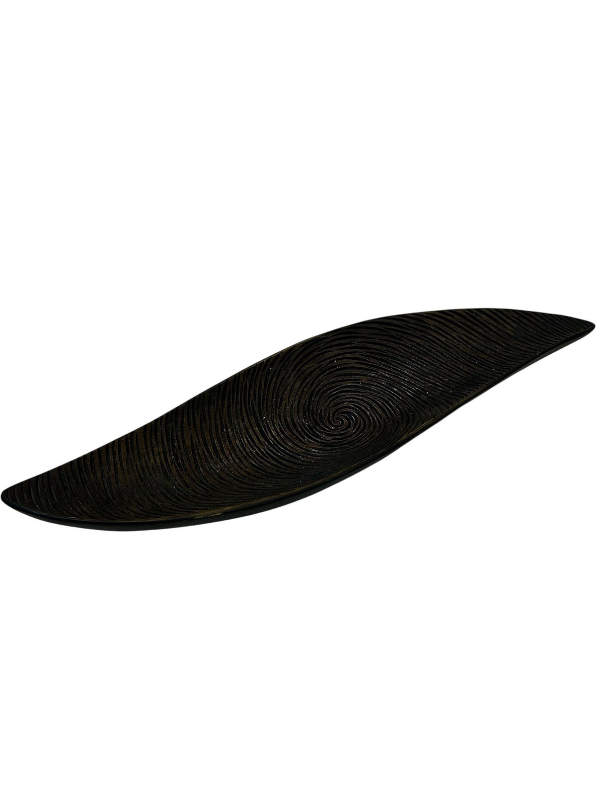 Long Wooden Decorative Bowl Tray Spiral Carved Leaf Shape Black (Pre-Loved)