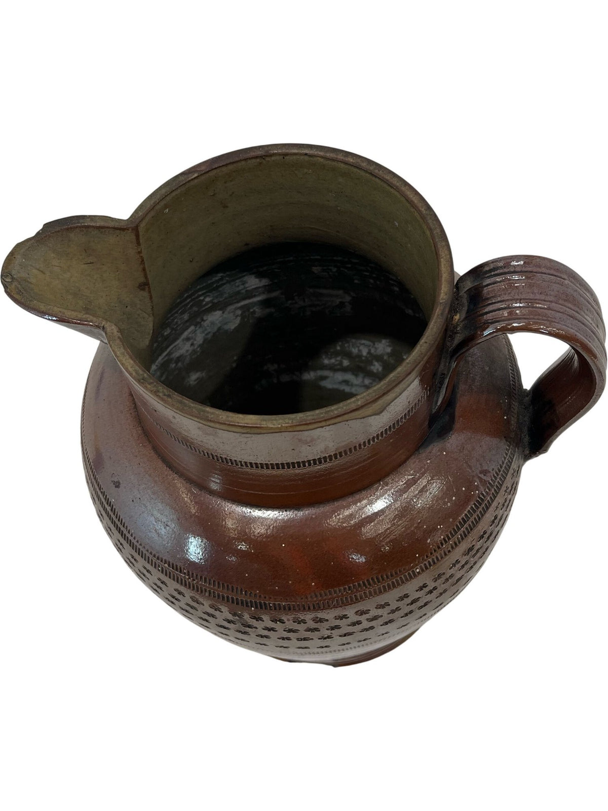Vintage Brown Ceramic Pitcher With Floral Pattern (Pre-Loved)