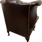 Vintage Wingback Armchair Button Tufted Brown Studded Trim (Pre-Loved)