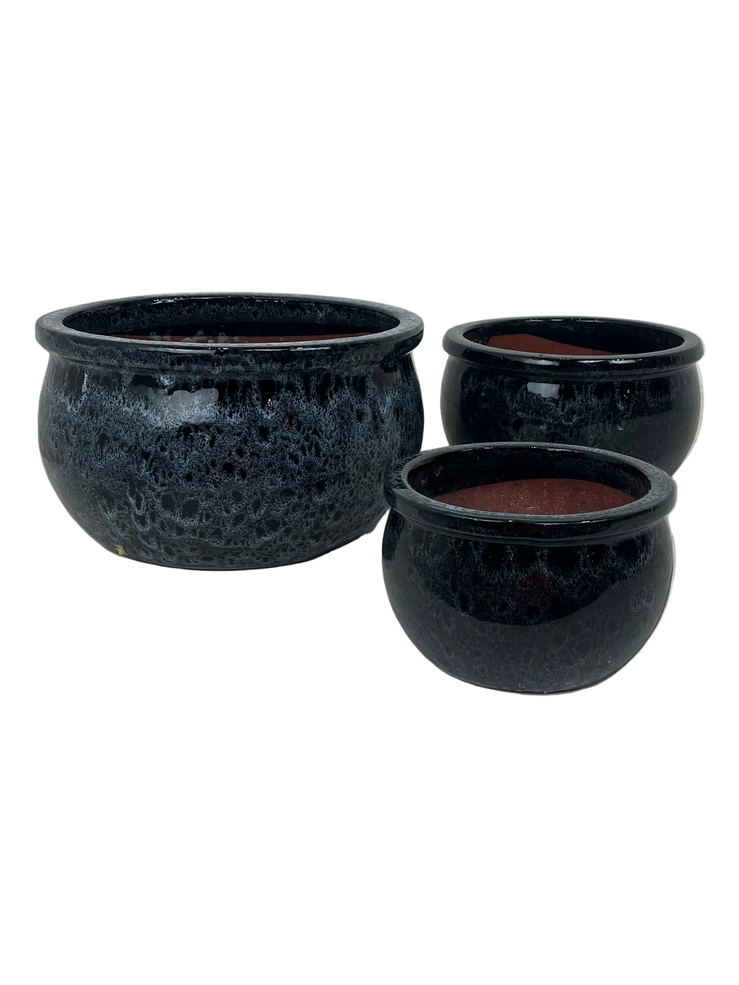 Set Of 3 Blue Marble Plant Pots (Pre-Loved)
