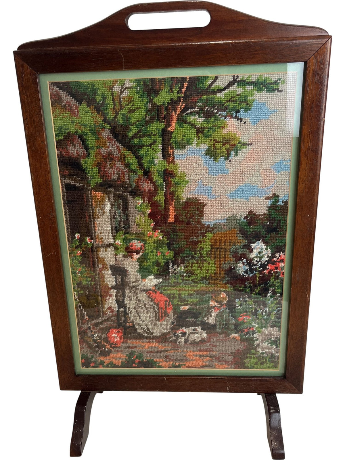 Vintage Tapestry Needlepoint Woven Wooden Fireplace Screen Stand (Pre-Loved)