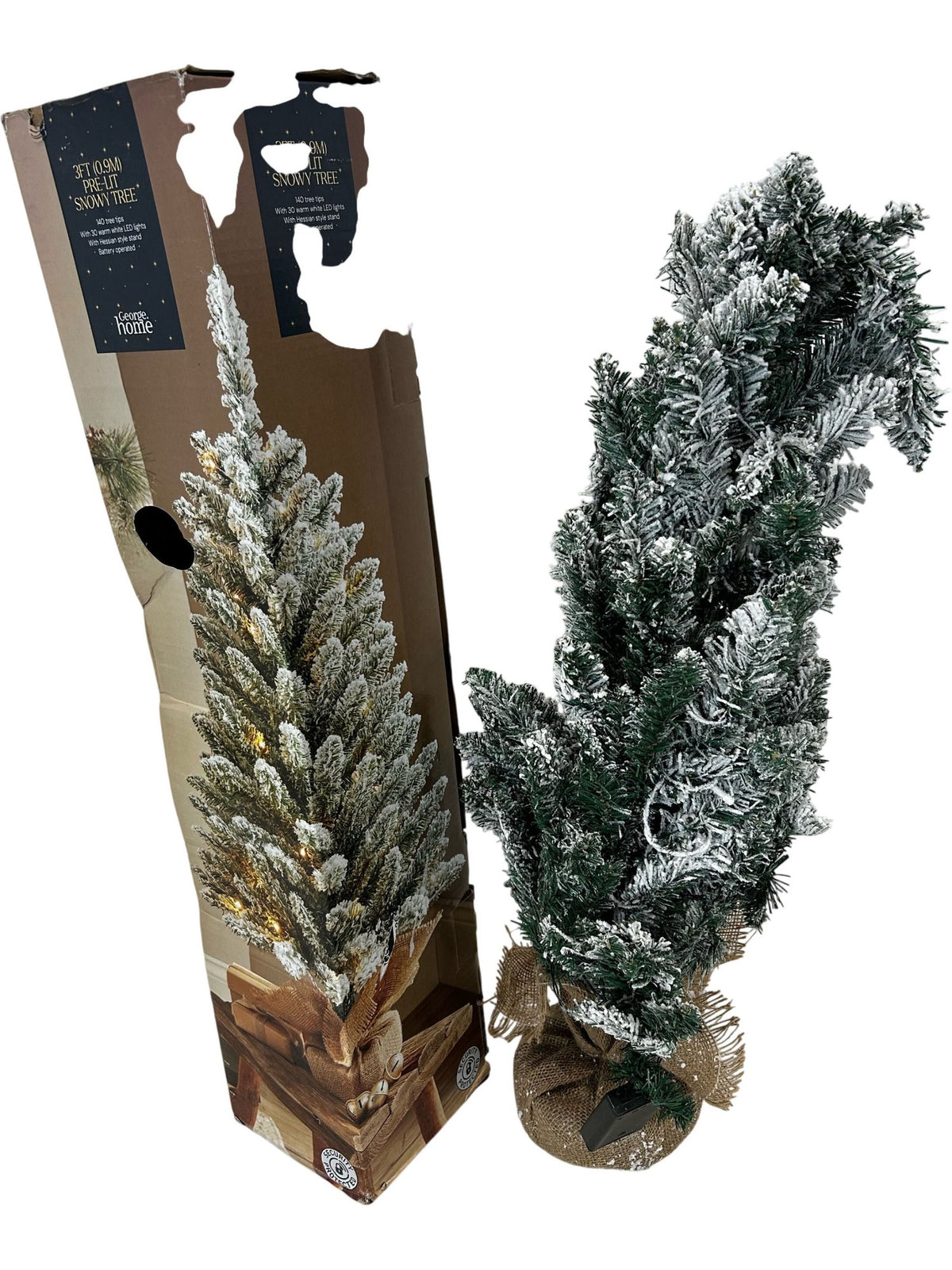 George Home 3ft Pre-Lit Snowy Christmas Tree 30 Warm White LEDs (Pre-Loved)