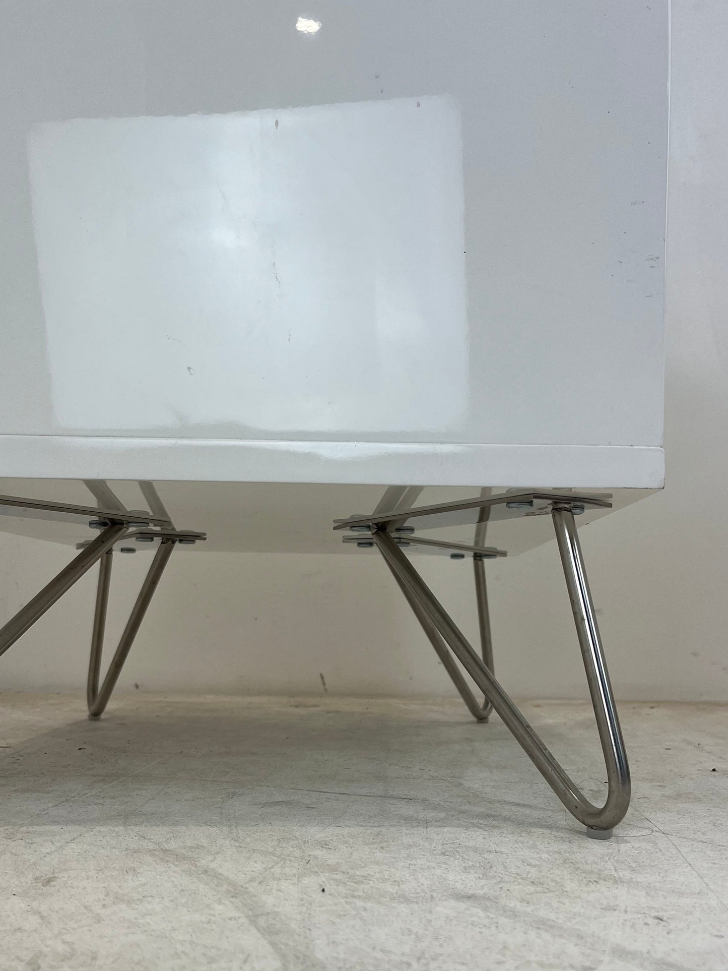 Elona Made White Bedside Tables With Silver Hairpin Legs (Pre-Loved)