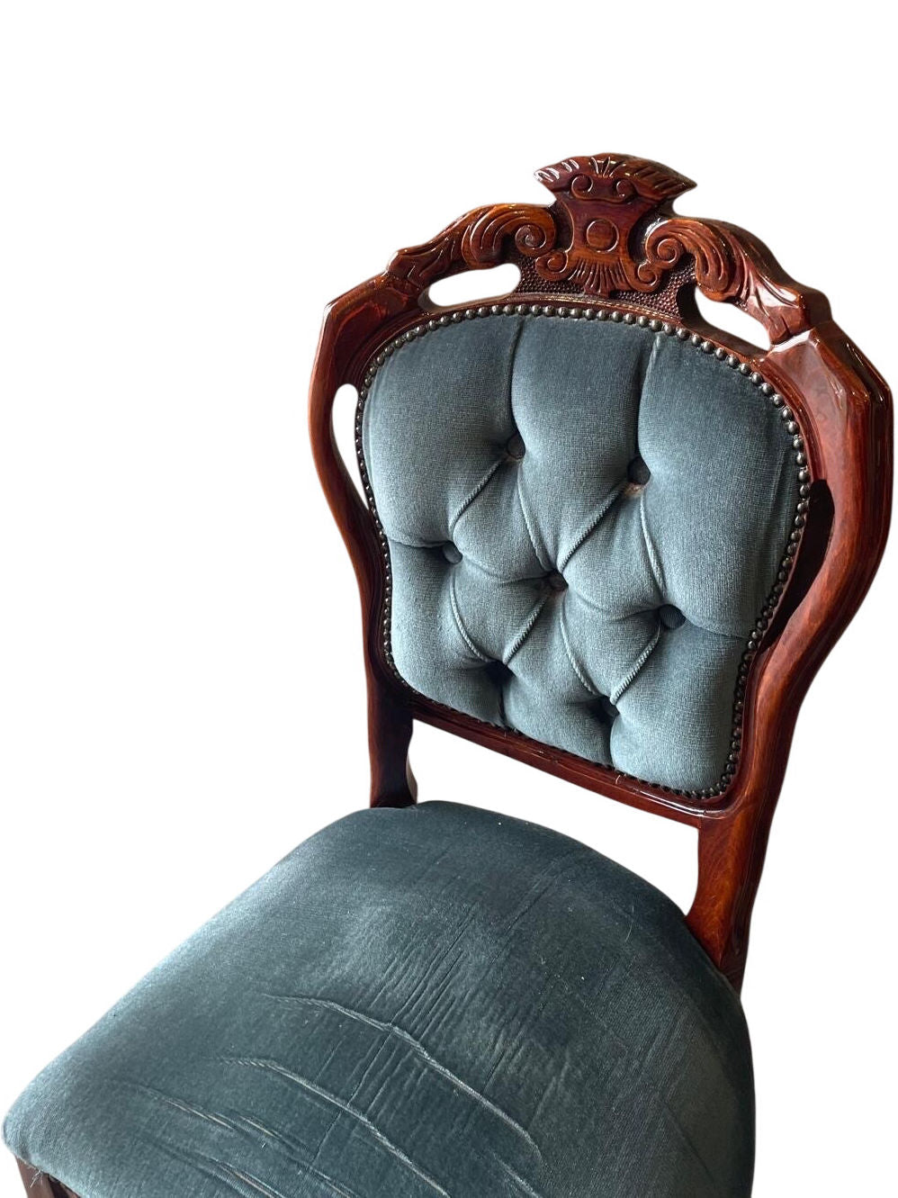 Set of 4 Vintage Dining Room Chairs Blue Upholstered (Pre-Loved)