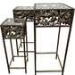Set of 3 Vintage Metal Nesting Plant Stands Glass Tops Floral Design (Pre-Loved)
