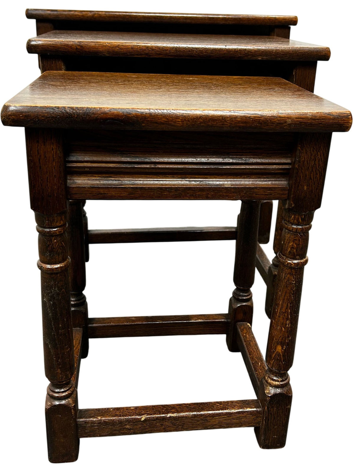 Nest of 3 Wooden Side Tables with Turned Legs Dark Traditional (Pre-Loved)