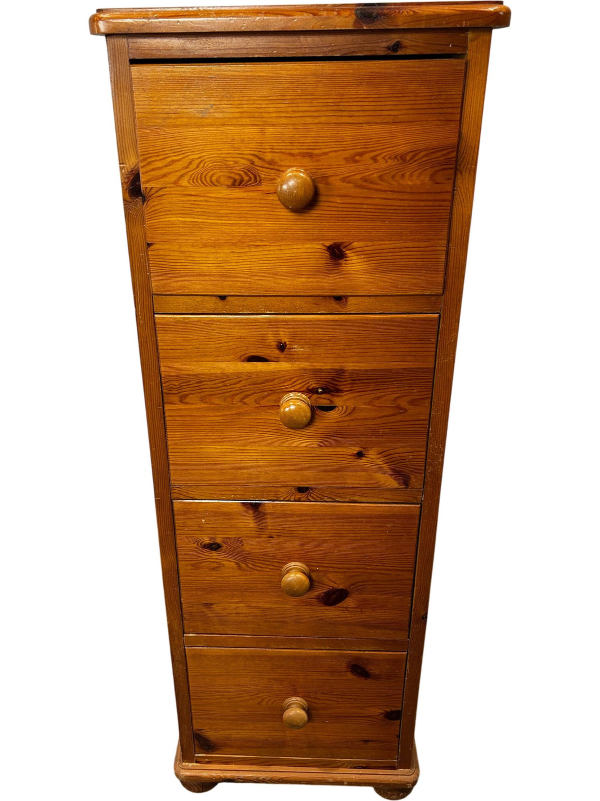 Solid Wood Pine Tallboy Chest of Drawers 4 Drawer Narrow Storage (Pre-Loved)
